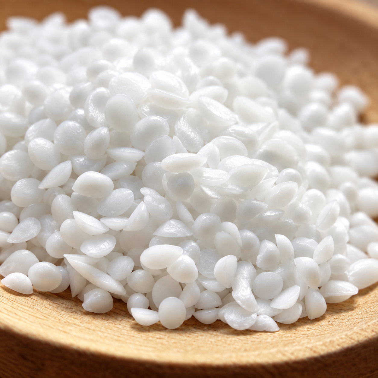 Cetostearyl Alcohol dạng hạt trắng trong thìa gỗ